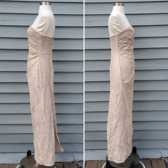 David's Bridal Long Strapless Lace Dress With Sweetheart Neckline Style W10329 - Picture 4 of 10